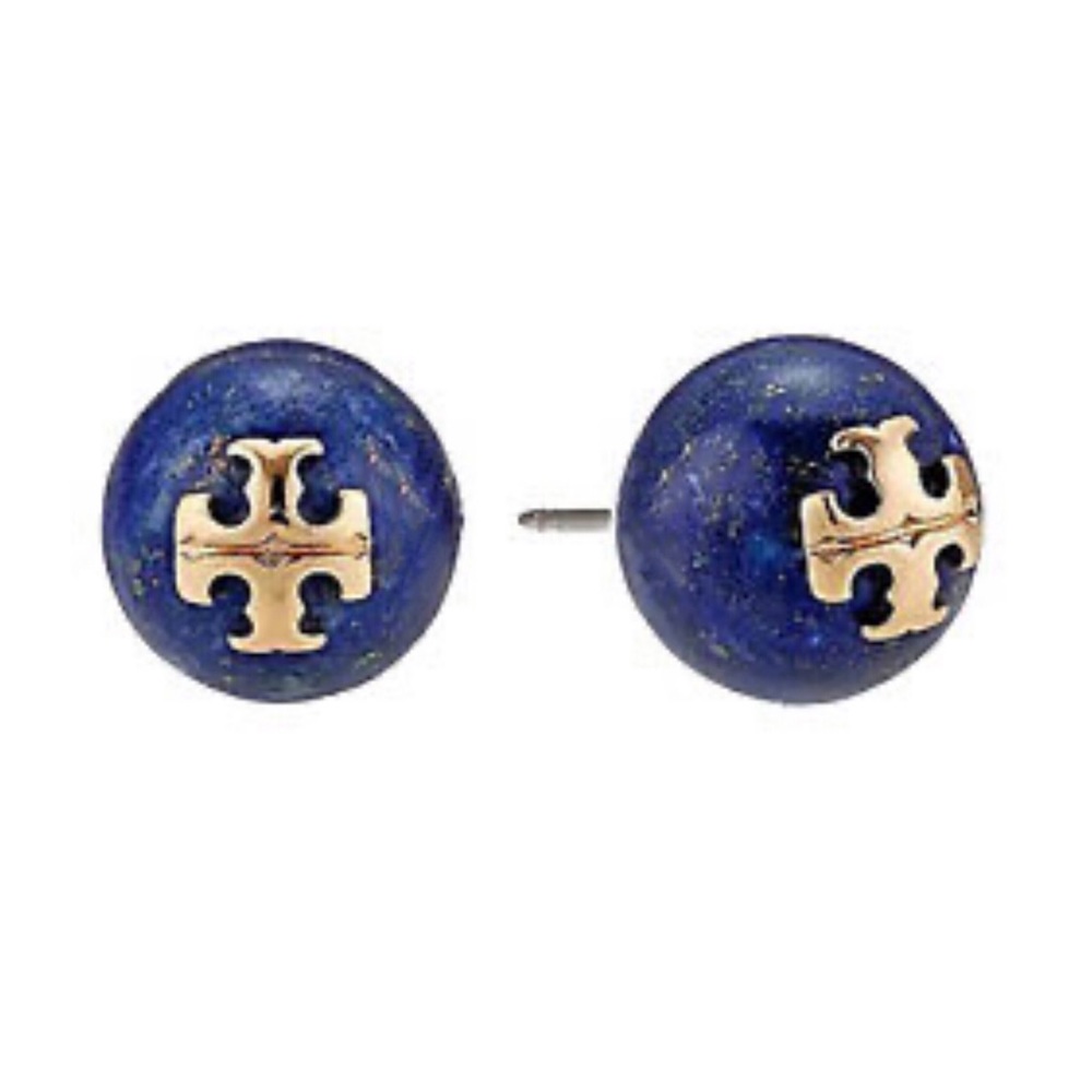 TORY BURCH • Lapis Lazuli Stone Evie Pearl Logo Earrings